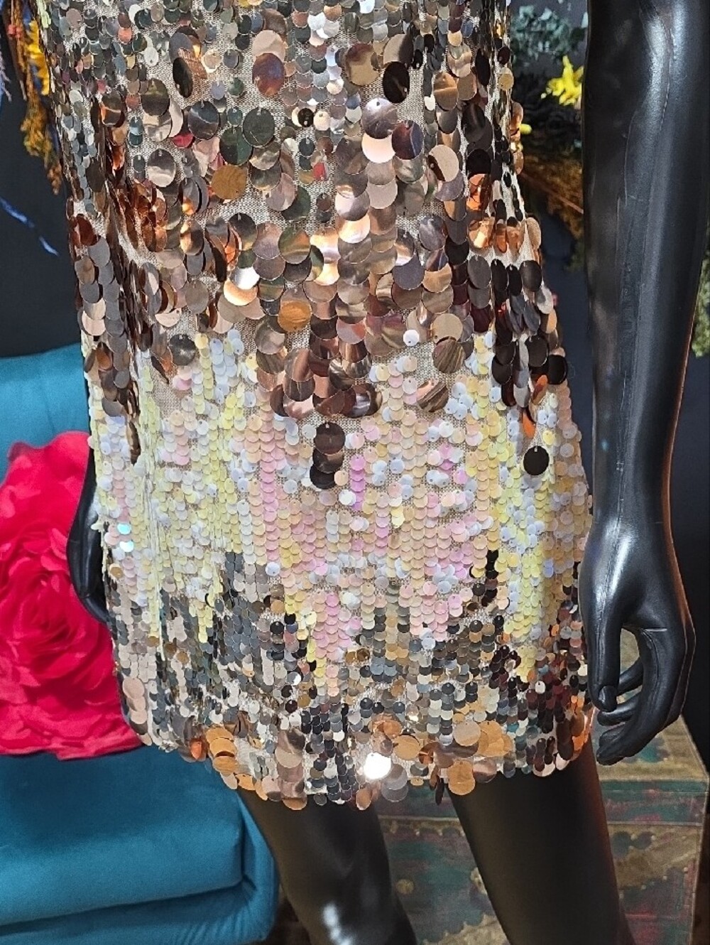 Luxxel Iridescent Sequin Mini Dress - Champagne, Rose, Gold - Picture 4 of 13